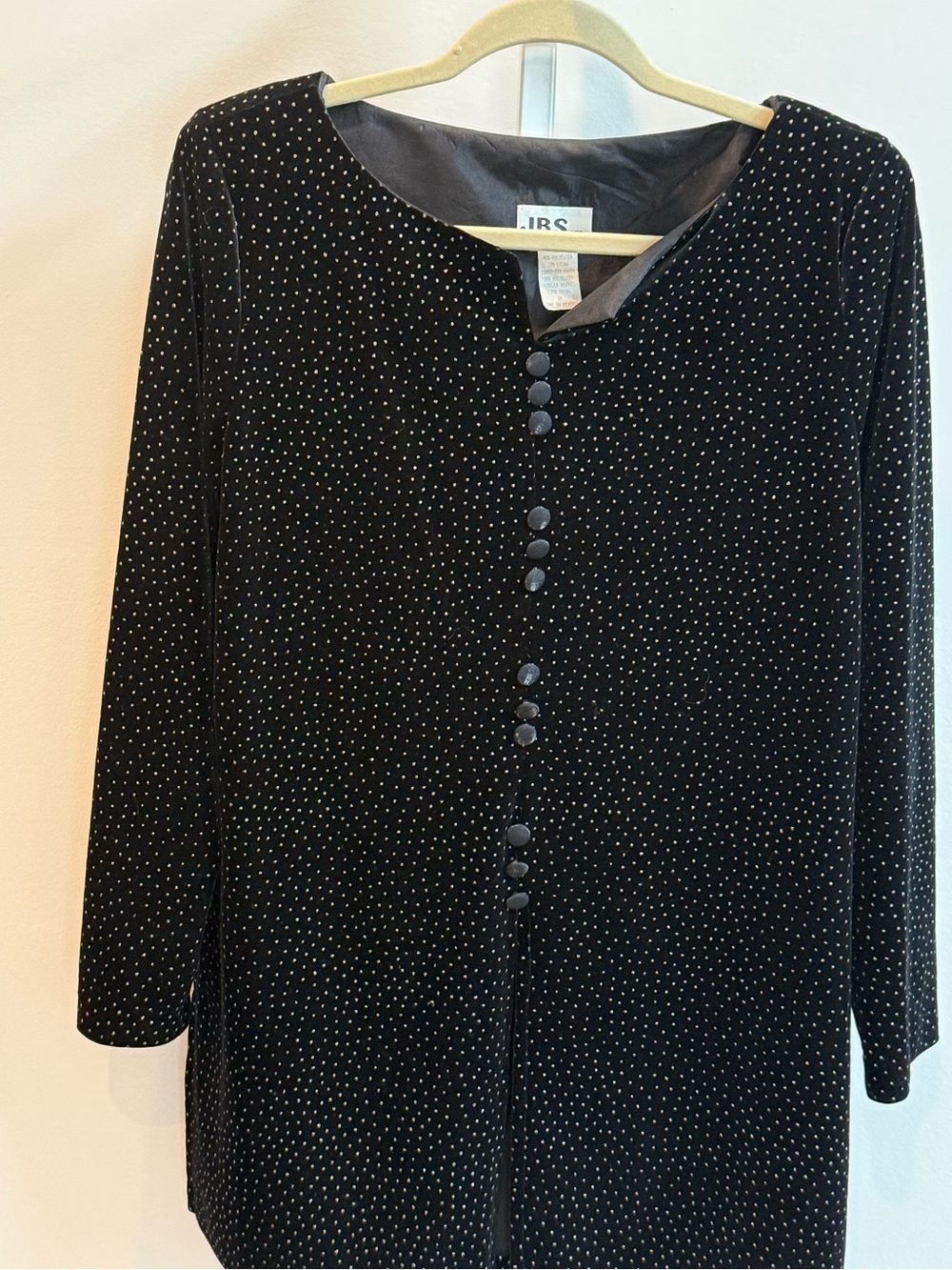 Vintage 90s J.B.S. Black Velvet Button-Front Top Micro Dot Whimsigoth Size 10